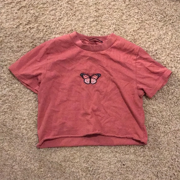 Great Condition Brandy Melville Pink Butterfly Crop Top - Picture 1 of 2